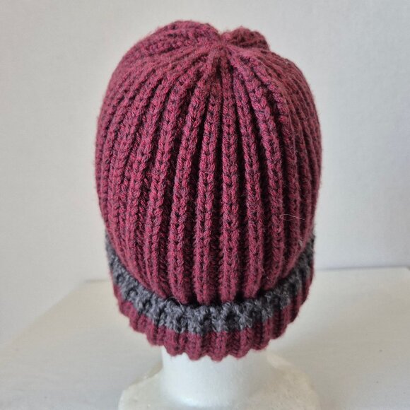 Woolrich Wool Blend Ribbed Knit Fold Cuff Winter Beanie Red Grey Unisex - Picture 2 of 9